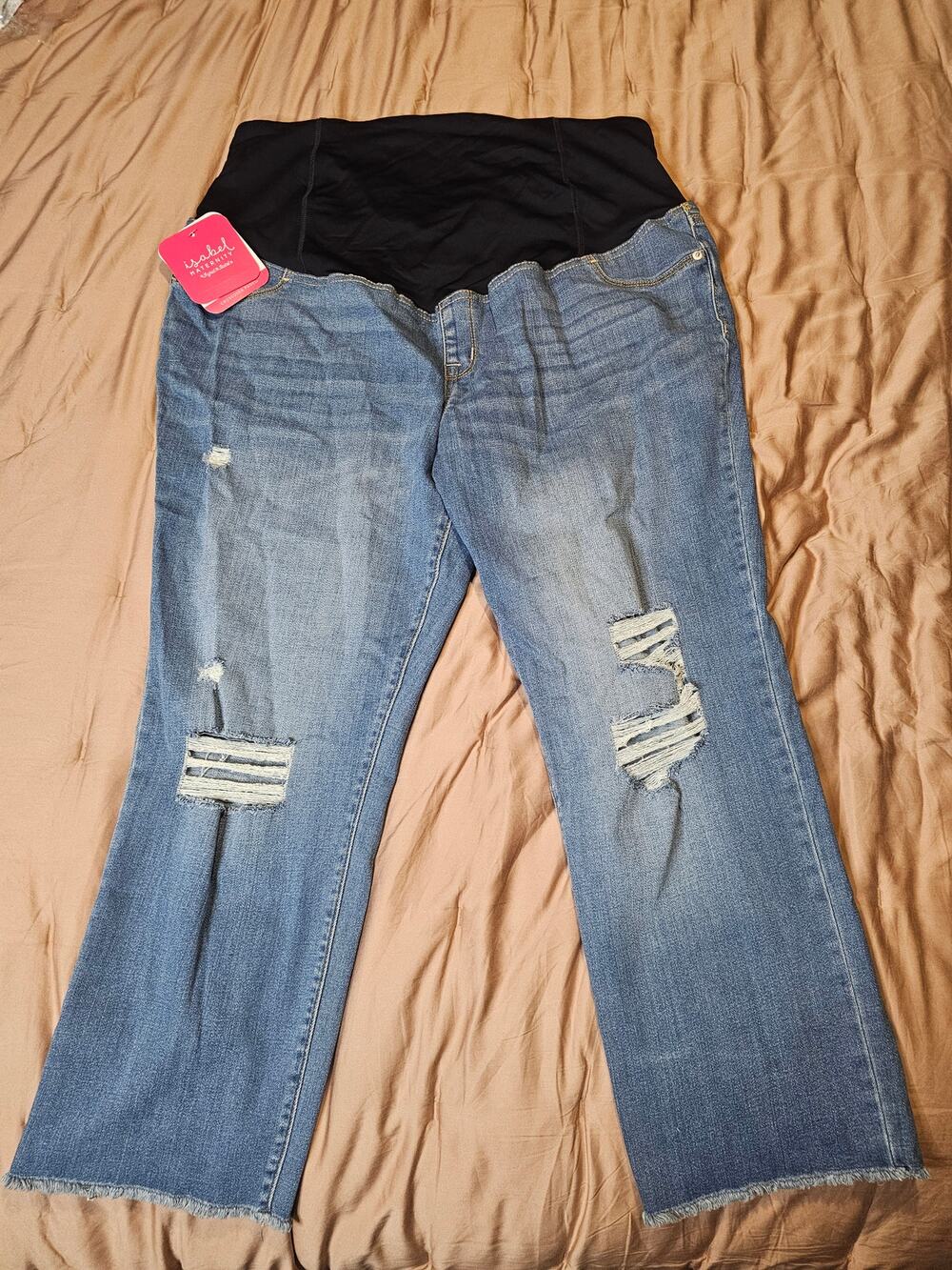 Isabel Maternity Distressed Straight Crop Jeans Size 18 Crossover Panel NWT